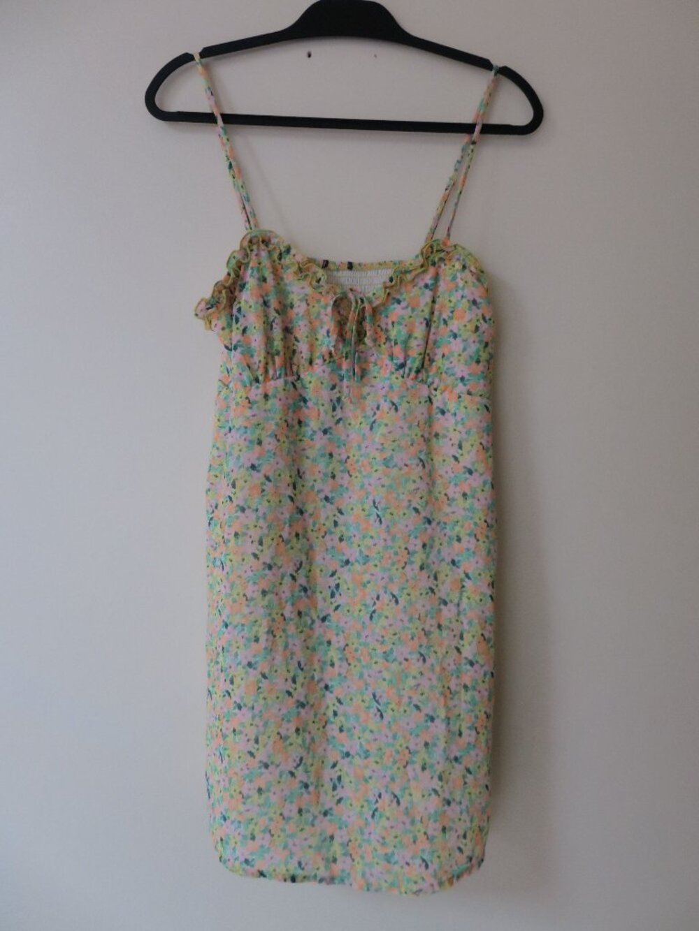 Green Floral Babydoll Slip Dress Small Summer Adjustable Straps